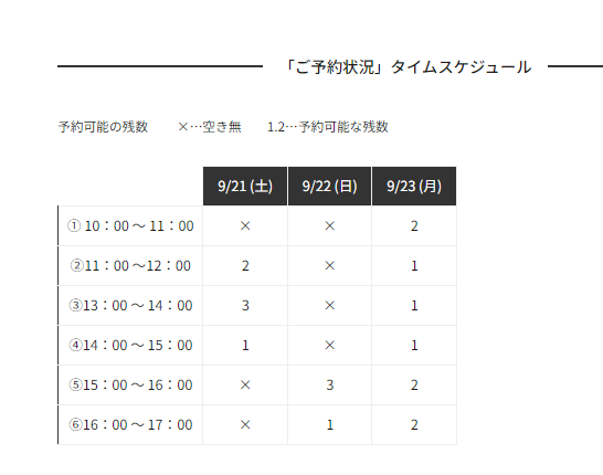 予約状況スクリーンショット